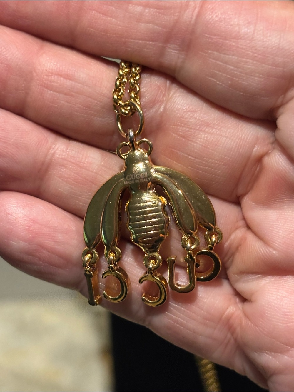 Gold and Black Gucci Bee Pendant Necklace with Crystal Wings - Picture 6 of 6